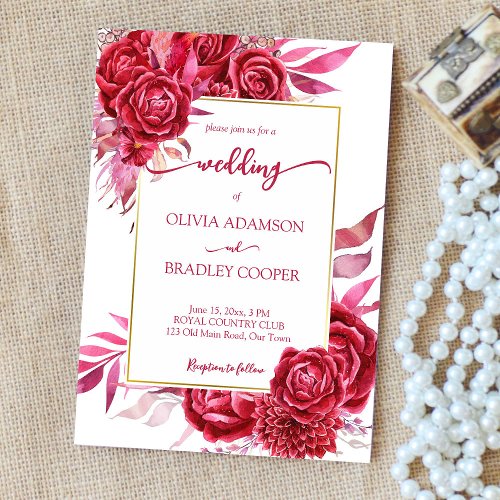 Viva magenta crimson burgundy flowers roses invitation