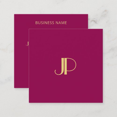 Viva Magenta Elegant Gold Monogram Template Modern Square Business Card