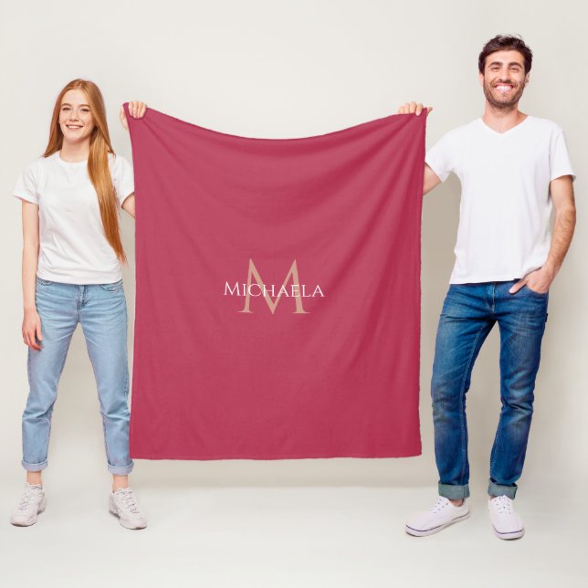 Viva Magenta Elegant Modern Monogram Template Fleece Blanket (In Situ)