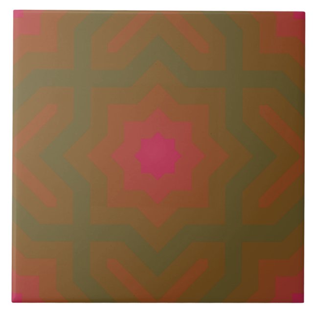 Viva Magenta Fir Green Stars Pattern Ceramic Tile (Front)
