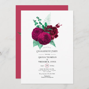 Viva Magenta Floral Engagement Party Invitation