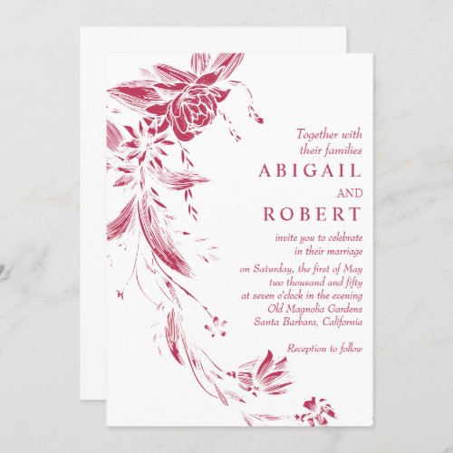 Viva magenta floral garland QR code wedding Invitation