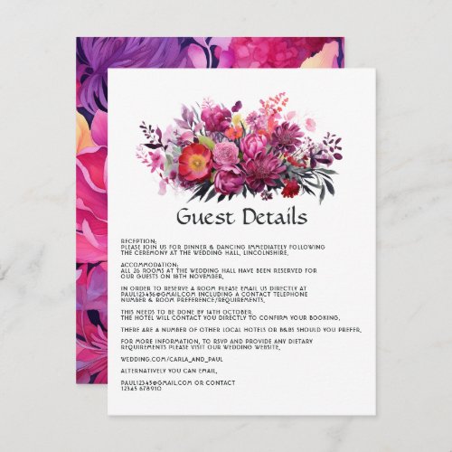 Viva Magenta Floral Wedding Guest Details Enclosure Card