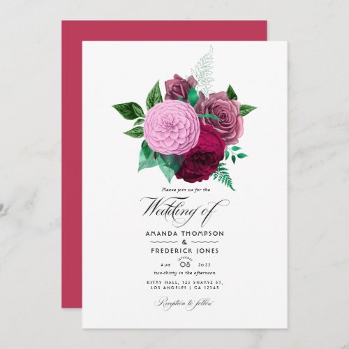 Viva Magenta Floral Wedding Invitation