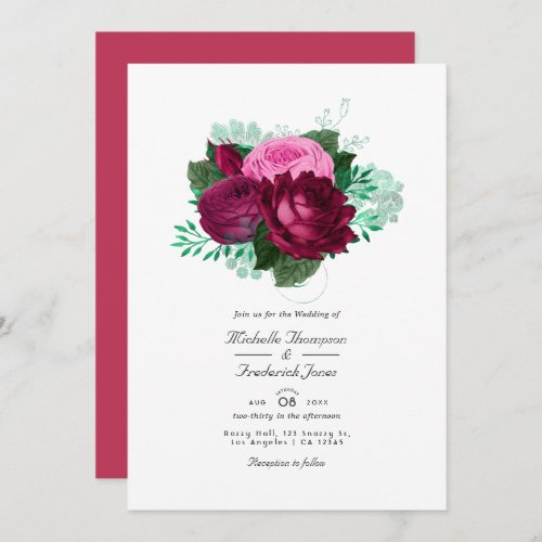 Viva Magenta Floral Wedding Invitation