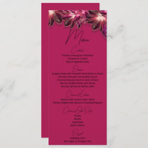 Viva Magenta floral Wedding   Menu