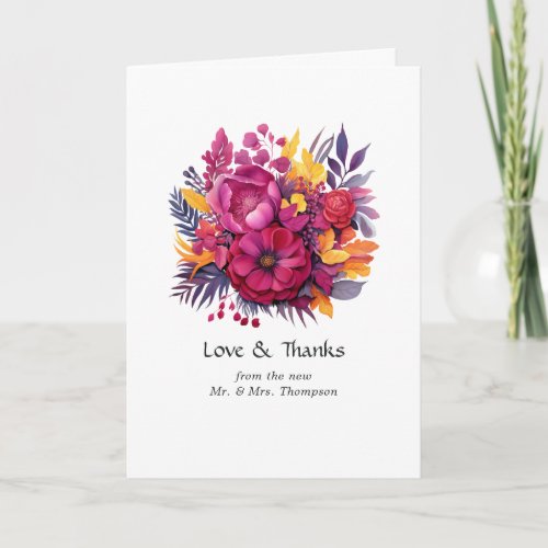 Viva Magenta Floral Wedding Thank You Card