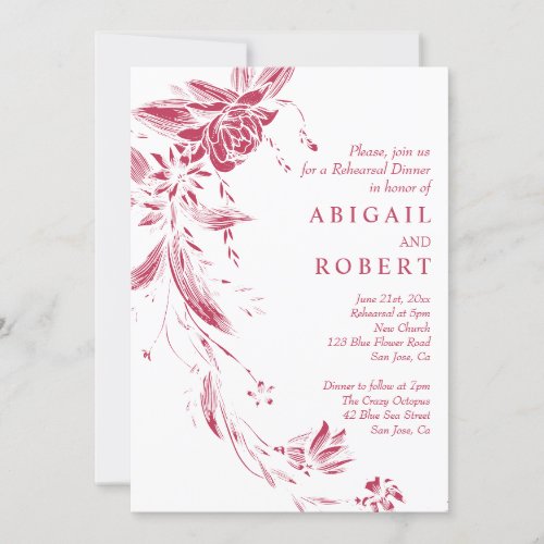 Viva magenta flowers wedding Rehearsal Dinner Invitation