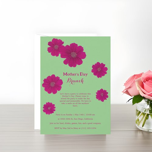 Viva magenta Green Floral Mothers day Brunch Invitation