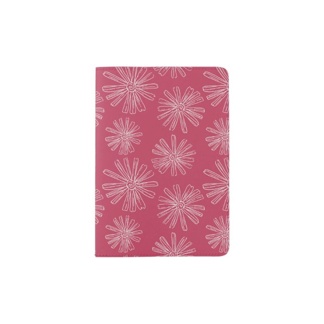 Viva Magenta Hand-Sketched Flower Passport Holder (Front)