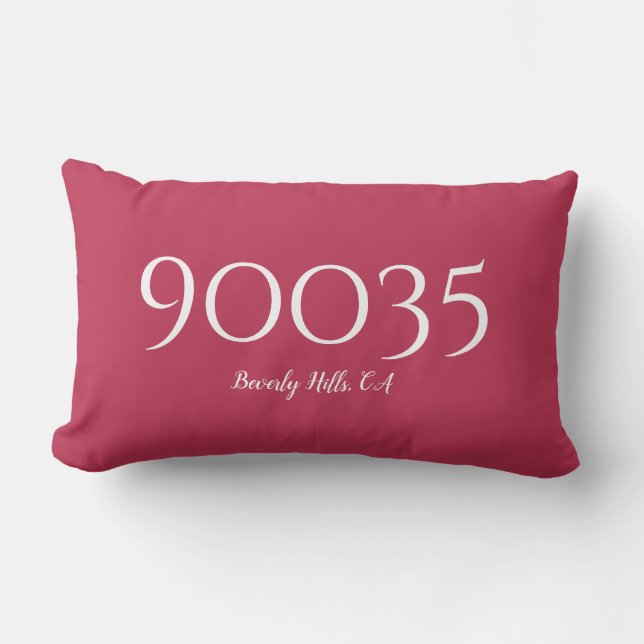 Viva Magenta Minimal City State Zip Code Location Lumbar Pillow (Front)