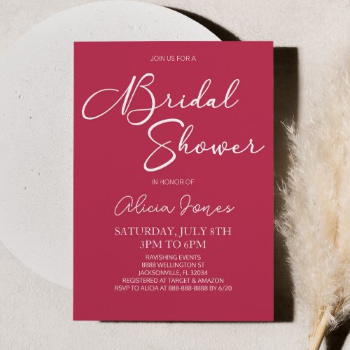 Viva Magenta Minimal Elegant Bridal Shower Invitation