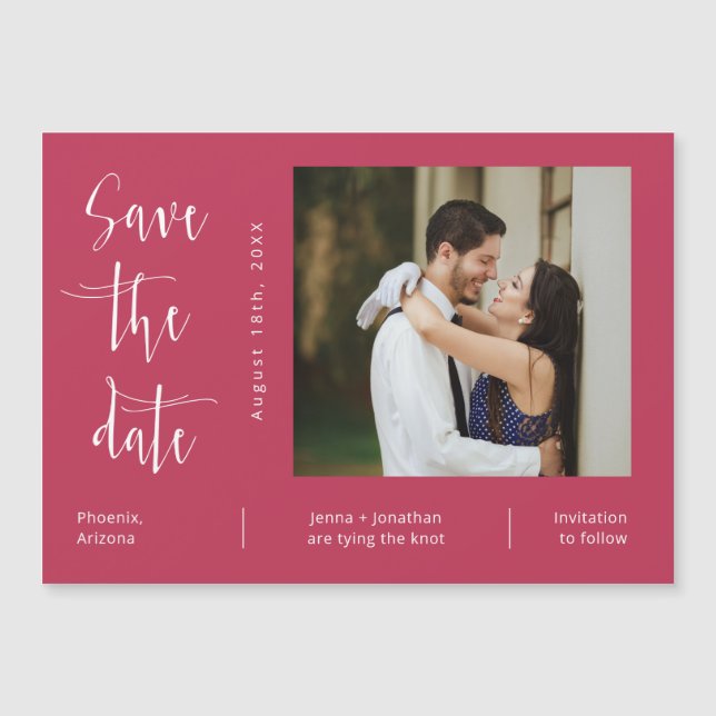 Viva Magenta Minimalist Save the Date Photo Magnet (Front)