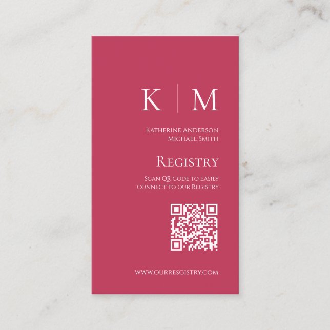 Viva Magenta- Monogram-Modern-Wedding Registry- Business Card (Front)