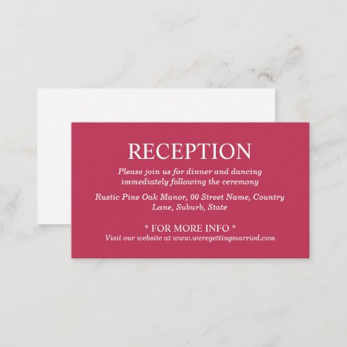 Viva magenta plain colored reception details DIY Enclosure Card