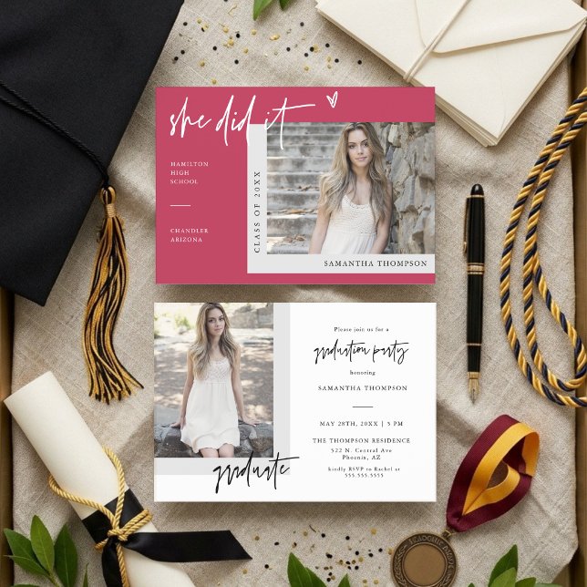 Viva Magenta She Did It Grad Photo Invite (Creator Uploaded)