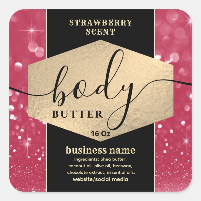 Viva magenta sparkle script body butter label (Front)