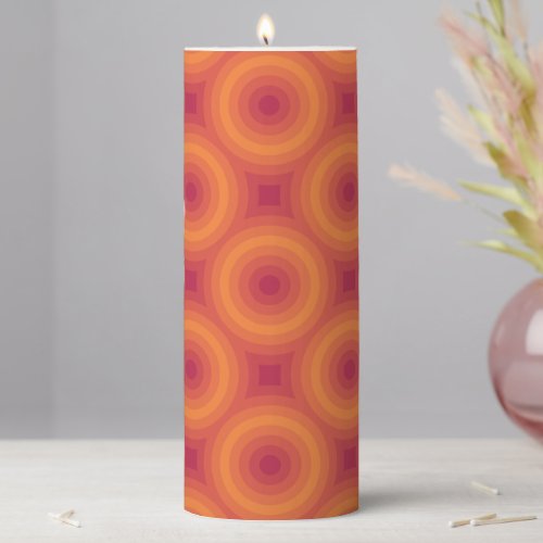 Viva Magenta Sun Orange Circle Pattern Pillar Candle