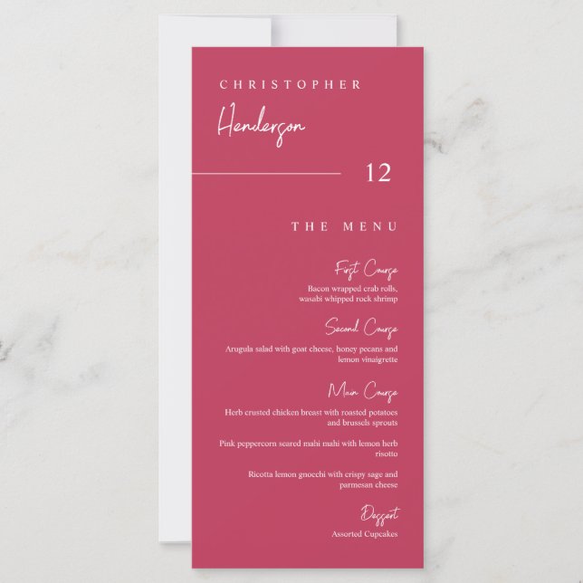 Viva Magenta Table Escort Thank You Placecard Menu (Front)