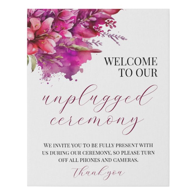 Viva Magenta Unplugged Wedding Welcome Faux Canvas Print (Front)