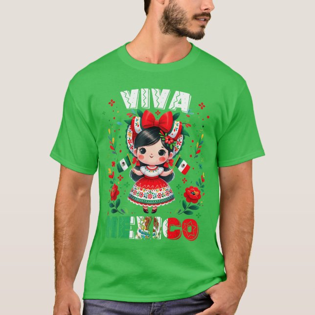Viva Meico Meican Girl Flag Independence Day Girls T-Shirt (Front)