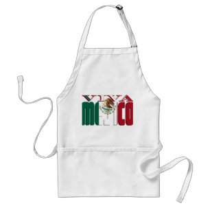 VIVA MEJICO Mexican Flag Text Adult Apron