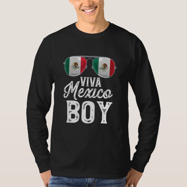Viva Mexico Boy Sunglasses Mexican Flag Pride T-Shirt (Front)