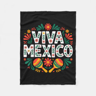 Viva mexico colorful folk art mexican independence fleece blanket