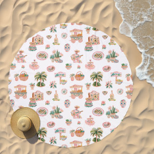Viva México Cute Illustrated Mexican Themed Beach Towel