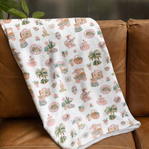 Viva México Cute Illustrated Mexican Themed Fleece Blanket