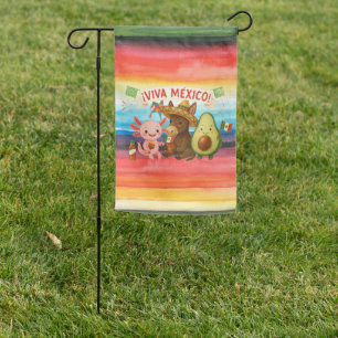 ¡Viva México! Cute Watercolor Animals Garden Flag