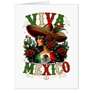 Viva Mexico Flag Rose Mexican Independence Day Card