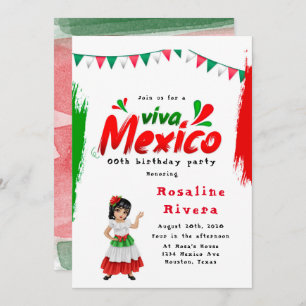 Viva Mexico Girl 00th Birthday Party  Invitation