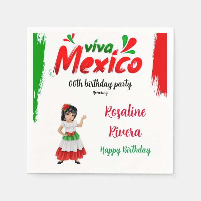 Viva Mexico Girl 00th Birthday Party  Napkins (Front)
