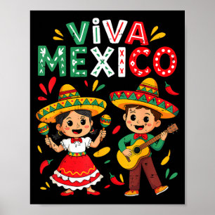 Viva mexico guitar boy girl mexican independence poster