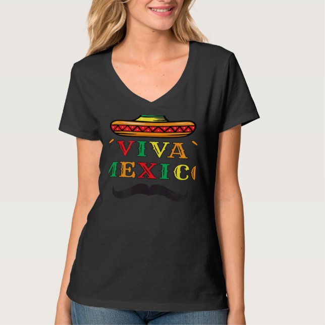 Viva Mexico Let's Fiesta Mexican maracas sombrero  T-Shirt (Front)