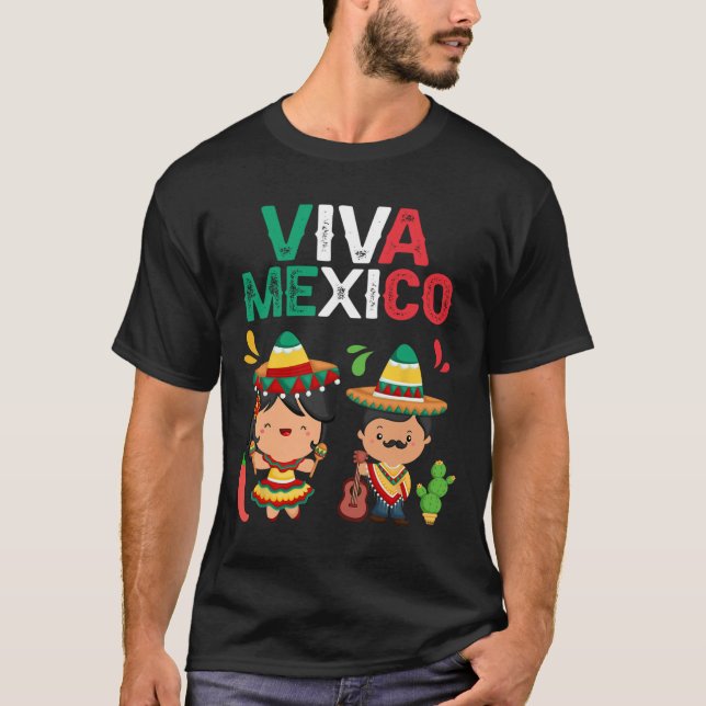 Viva Mexico Maracas Guitar Mexican Independence Bo T-Shirt (Front)