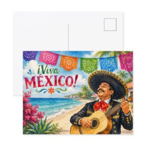 Viva Mexico Mariachi guitar beach souvenir Postcard