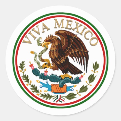 Viva Mexico Mexican Flag Icon w Gold Text Classic Round Sticker