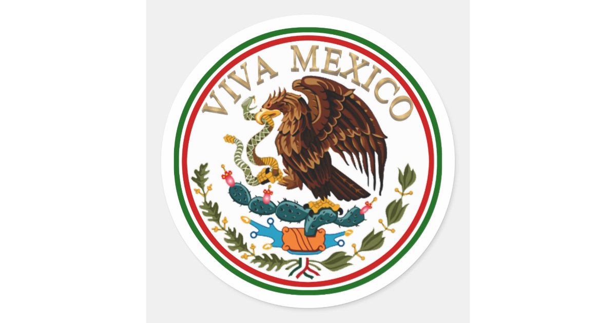 Viva Mexico Mexican Flag Icon w/ Gold Text Classic Round Sticker | Zazzle