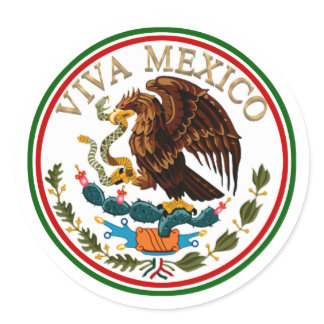 Viva Mexico Mexican Flag Icon w/ Gold Text Classic Round Sticker