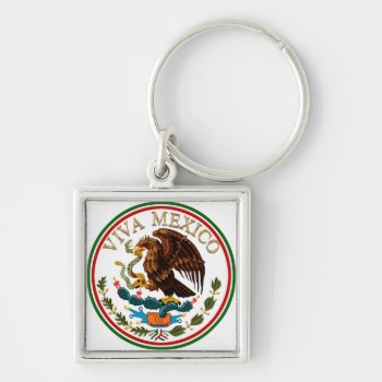 Viva Mexico Mexican Flag Icon W/ Gold Text Keychain by gravityx9 at Zazzle