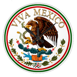 Viva Mexico Mexican Flag Icon w/ Gold Text Large Clock