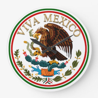 Viva Mexico Mexican Flag Icon w/ Gold Text Large Clock