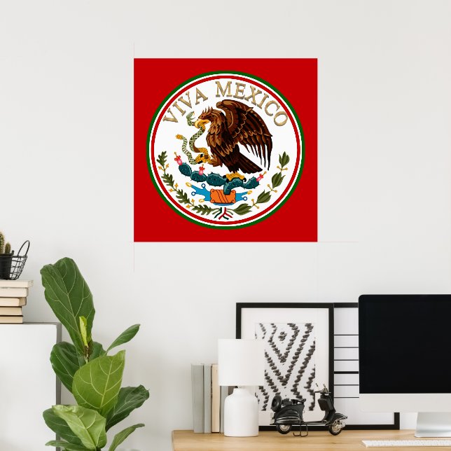 Viva Mexico Mexican Flag Icon w/ Gold Text Poster (Home Office)