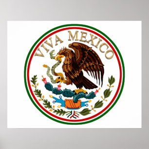 Viva Mexico Mexican Flag Icon w/ Gold Text Poster