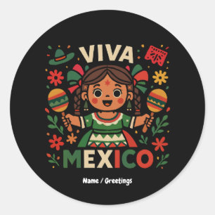 Viva Mexico Mexican Girl Independence Day Women Classic Round Sticker
