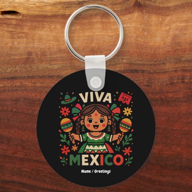 Viva Mexico Mexican Girl Independence Day Women  Keychain (Front)
