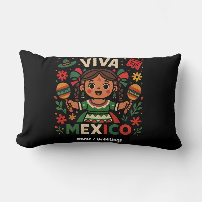 Viva Mexico Mexican Girl Independence Day Women  Lumbar Pillow (Front)