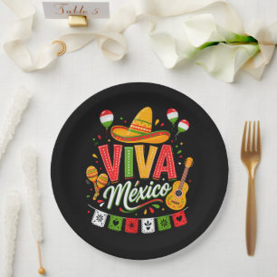 Viva Mexico Mexican Sombrero Maracas Paper Plates
